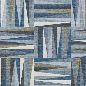9' X 12' Denim Blue Gray And Ivory Geometric Washable Indoor Outdoor Area Rug