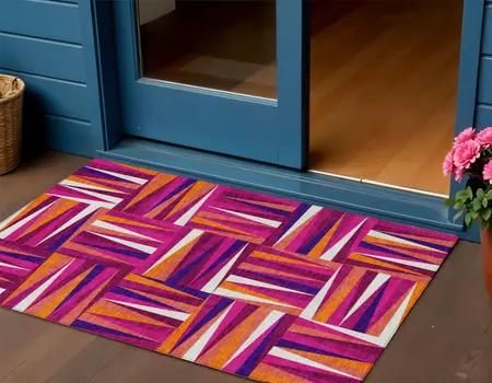 3' X 5' Red Purple And Copper Geometric Washable Indoor Outdoor Area Rug