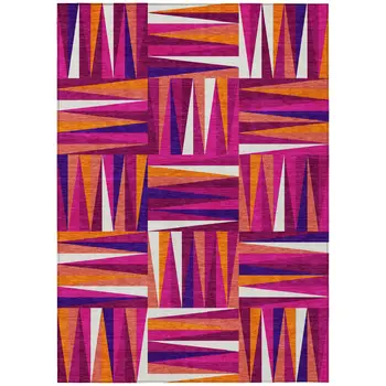 3' X 5' Red Purple And Copper Geometric Washable Indoor Outdoor Area Rug