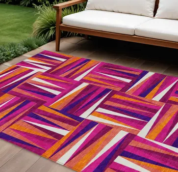 8' X 10' Red Purple And Copper Geometric Washable Indoor Outdoor Area Rug