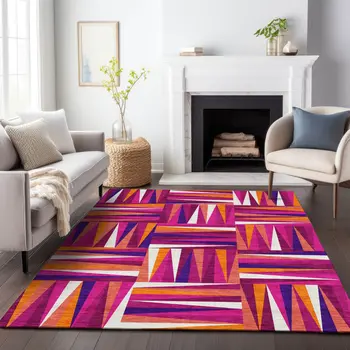 8' X 10' Red Purple And Copper Geometric Washable Indoor Outdoor Area Rug