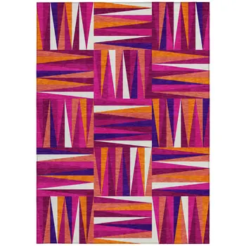 9' X 12' Red Purple And Copper Geometric Washable Indoor Outdoor Area Rug