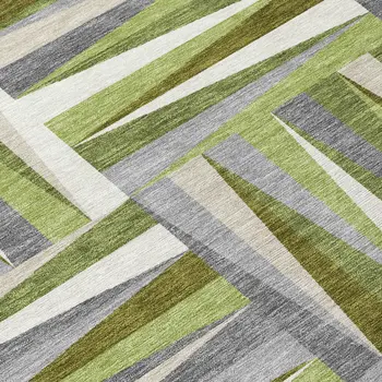 8' X 10' Green Gray And Ivory Geometric Washable Indoor Outdoor Area Rug