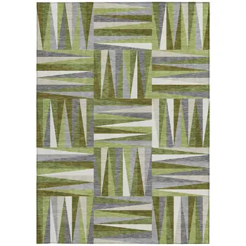 9' X 12' Green Gray And Ivory Geometric Washable Indoor Outdoor Area Rug