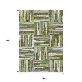 9' X 12' Green Gray And Ivory Geometric Washable Indoor Outdoor Area Rug