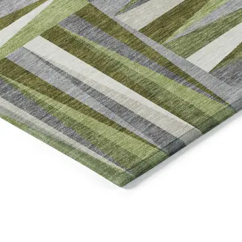 9' X 12' Green Gray And Ivory Geometric Washable Indoor Outdoor Area Rug
