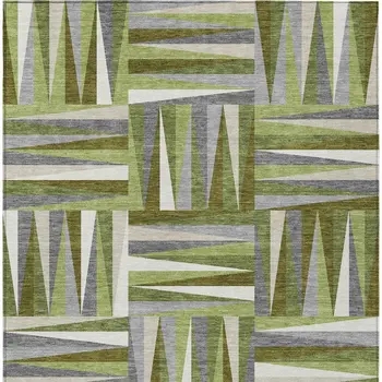 9' X 12' Green Gray And Ivory Geometric Washable Indoor Outdoor Area Rug