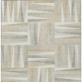 3' X 5' Ivory Beige And Gray Geometric Washable Indoor Outdoor Area Rug