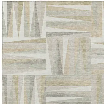 3' X 5' Ivory Beige And Gray Geometric Washable Indoor Outdoor Area Rug