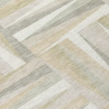 8' Ivory Beige And Gray Round Geometric Washable Indoor Outdoor Area Rug