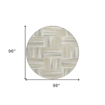 8' Ivory Beige And Gray Round Geometric Washable Indoor Outdoor Area Rug