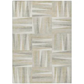 10' X 14' Ivory Beige And Gray Geometric Washable Indoor Outdoor Area Rug