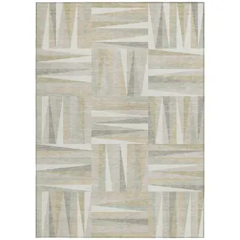 10' X 14' Ivory Beige And Gray Geometric Washable Indoor Outdoor Area Rug