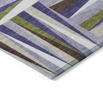 3' X 5' Lavender Brown And Green Geometric Washable Indoor Outdoor Area Rug