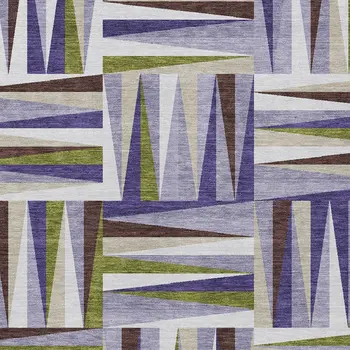 3' X 5' Lavender Brown And Green Geometric Washable Indoor Outdoor Area Rug