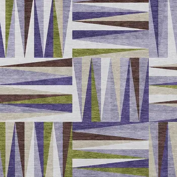 5' X 8' Lavender Brown And Green Geometric Washable Indoor Outdoor Area Rug