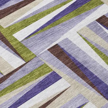 5' X 8' Lavender Brown And Green Geometric Washable Indoor Outdoor Area Rug