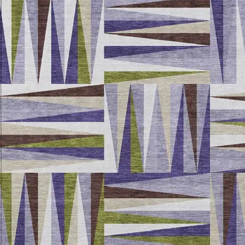 8' X 10' Lavender Brown And Green Geometric Washable Indoor Outdoor Area Rug