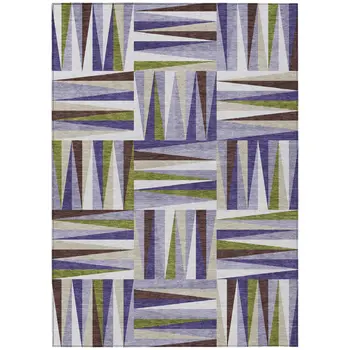 10' X 14' Lavender Brown And Green Geometric Washable Indoor Outdoor Area Rug