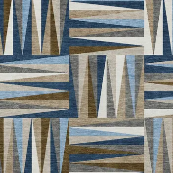 5' X 8' Navy Blue Brown And Beige Geometric Washable Indoor Outdoor Area Rug