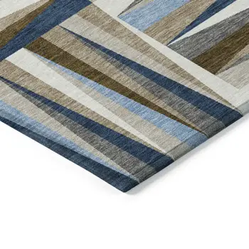 10' X 14' Navy Blue Brown And Beige Geometric Washable Indoor Outdoor Area Rug