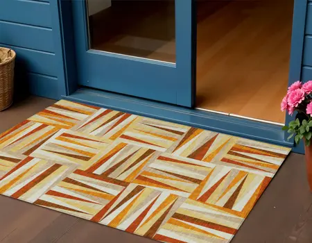 3' X 5' Orange Geometric Washable Indoor Outdoor Area Rug