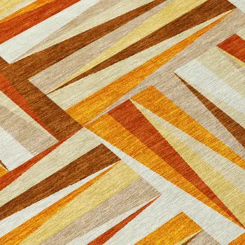 8' Orange Ivory And Copper Round Geometric Washable Indoor Outdoor Area Rug