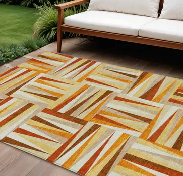 8' X 10' Orange Geometric Washable Indoor Outdoor Area Rug