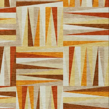 8' X 10' Orange Geometric Washable Indoor Outdoor Area Rug