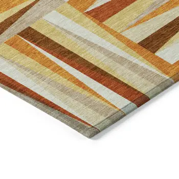9' X 12' Orange Geometric Washable Indoor Outdoor Area Rug