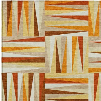 10' X 14' Orange Geometric Washable Indoor Outdoor Area Rug
