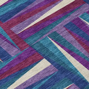 3' X 5' Purple Ivory And Teal Blue Geometric Washable Indoor Outdoor Area Rug