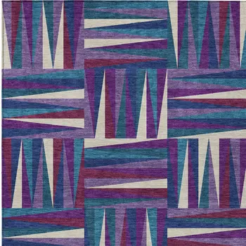 5' X 8' Purple Ivory And Teal Blue Geometric Washable Indoor Outdoor Area Rug