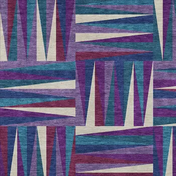 5' X 8' Purple Ivory And Teal Blue Geometric Washable Indoor Outdoor Area Rug