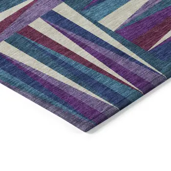 8' X 10' Purple Ivory And Teal Blue Geometric Washable Indoor Outdoor Area Rug