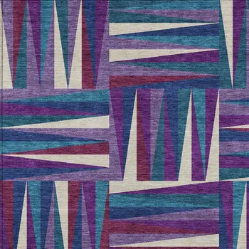 10' X 14' Purple Ivory And Teal Blue Geometric Washable Indoor Outdoor Area Rug