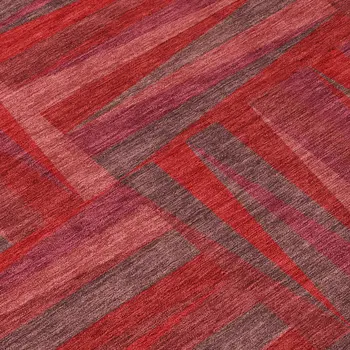 8' Red And Brown Round Geometric Washable Indoor Outdoor Area Rug