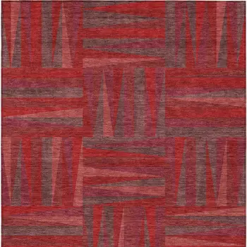 9' X 12' Red And Brown Geometric Washable Indoor Outdoor Area Rug