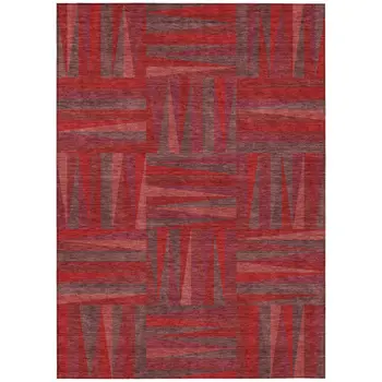 9' X 12' Red And Brown Geometric Washable Indoor Outdoor Area Rug