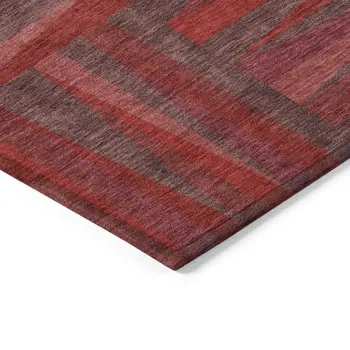 9' X 12' Red And Brown Geometric Washable Indoor Outdoor Area Rug