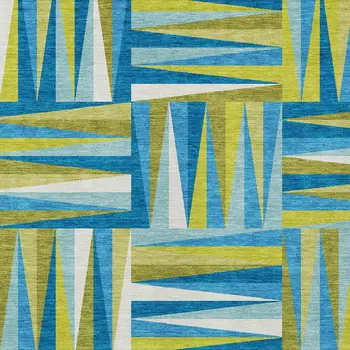 5' X 8' Teal Blue Green And Ivory Geometric Washable Indoor Outdoor Area Rug