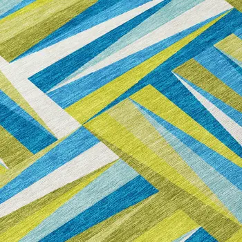 5' X 8' Teal Blue Green And Ivory Geometric Washable Indoor Outdoor Area Rug