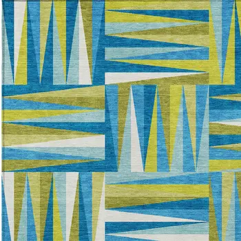 10' X 14' Teal Blue Green And Ivory Geometric Washable Indoor Outdoor Area Rug