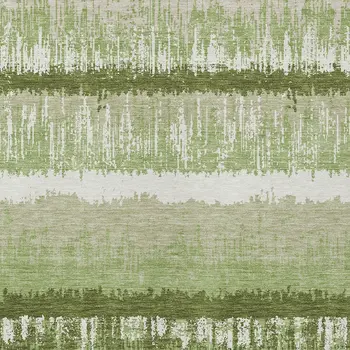 3' X 5' Artichoke Green Beige And Ivory Striped Washable Indoor Outdoor Area Rug