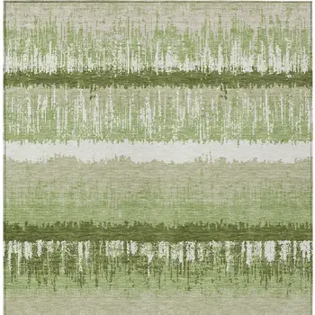 5' X 8' Artichoke Green Beige And Ivory Striped Washable Indoor Outdoor Area Rug