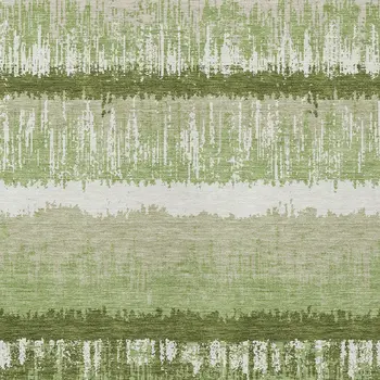 5' X 8' Artichoke Green Beige And Ivory Striped Washable Indoor Outdoor Area Rug
