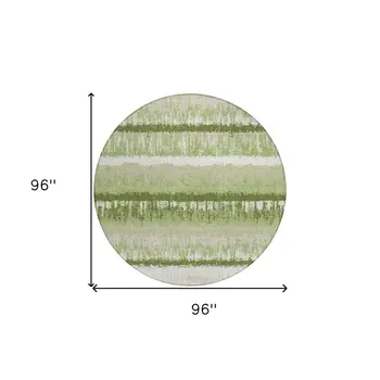 8' Artichoke Green Beige And Ivory Round Striped Washable Indoor Outdoor Area Rug