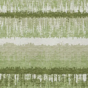 8' X 10' Artichoke Green Beige And Ivory Striped Washable Indoor Outdoor Area Rug
