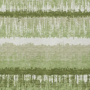 10' X 14' Artichoke Green Beige And Ivory Striped Washable Indoor Outdoor Area Rug