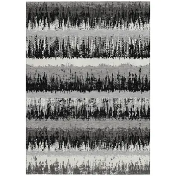 3' X 5' Black Gray And Ivory Striped Washable Indoor Outdoor Area Rug